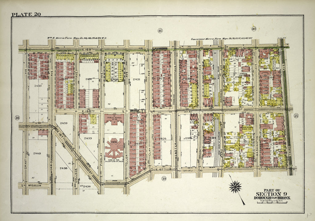 Detail of Borough of the Bronx. Bounded by E. 169th Street, Third Avenue, E. 167th Street and Grant Avenue, New York by Anonymous