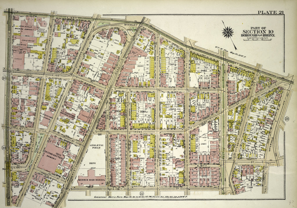 Detail of Borough of the Bronx. Bounded by E. 169th Street, Intervale Avenue, E. 166th Street and Third Avenue, New York by Anonymous