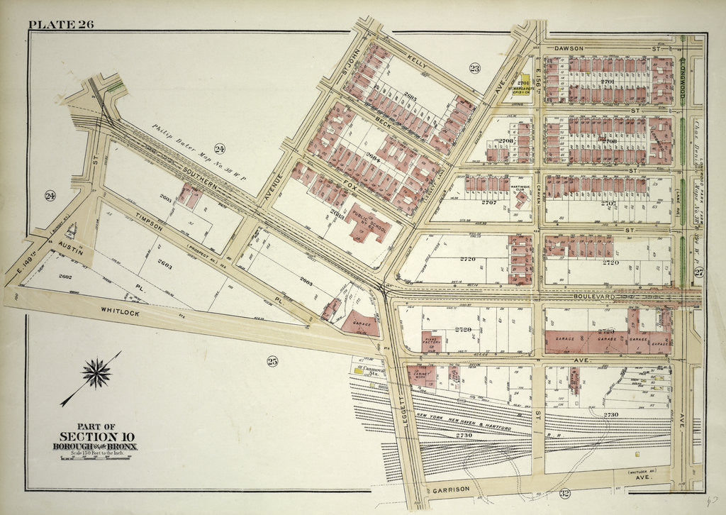 Detail of Borough of the Bronx. Bounded by Southern Boulevard, Avenue St. John, Kelly Street, Leggett Avenue, Dawson Street, Longwood Avenue, Garrison Avenue, Leggett Avenue, Whitlock Avenue and E. 149th Street, New York by Anonymous