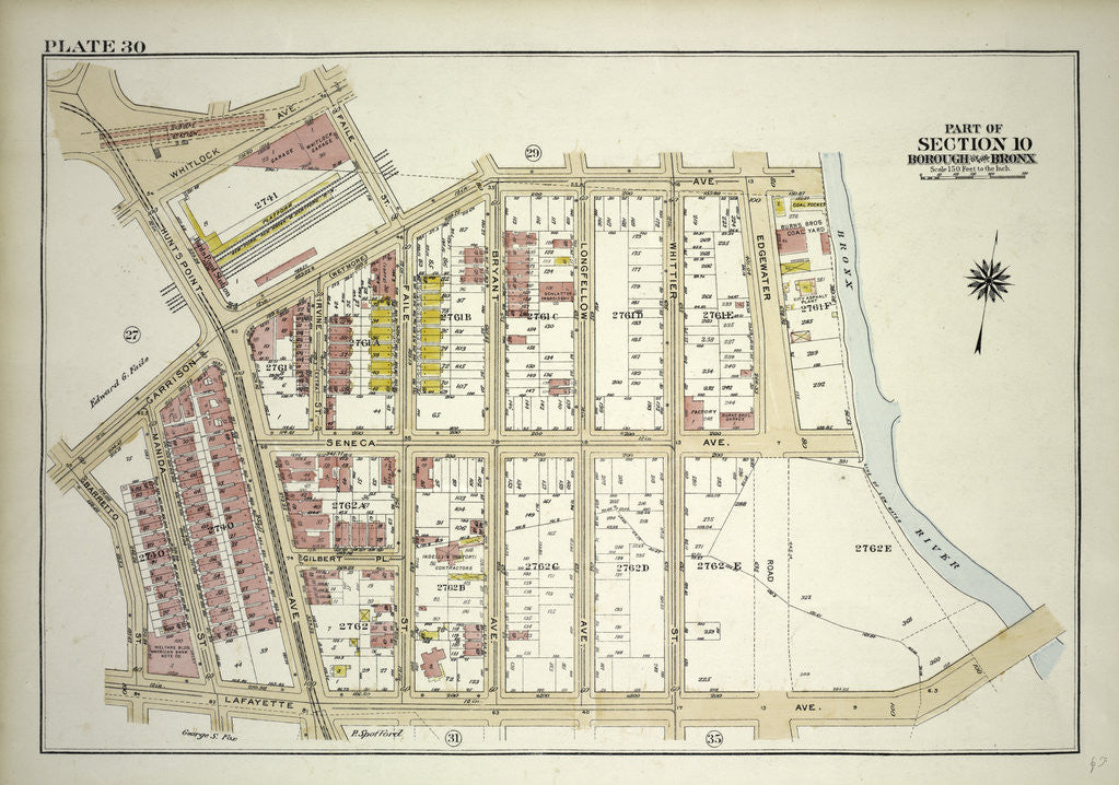 Detail of Borough of the Bronx. Bounded by Garrison Avenue, Faile Street, Whitlock Avenue, Huntspoint Avenue, Garrison Avenue, Barretto Street, Lafayette Avenue and Bronx River, New York by Anonymous