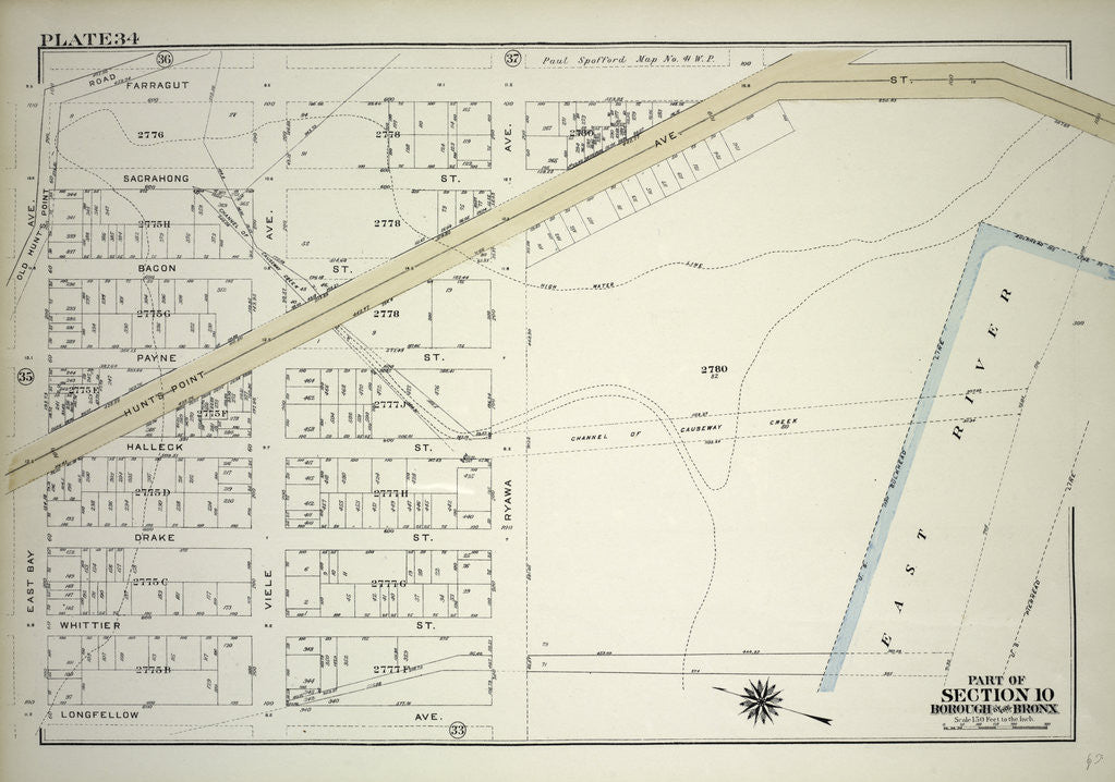 Detail of Borough of the Bronx. Bounded by Farragut Street, Ryawa Avenue, Longfellow Avenue and East Bay Avenue, New York by Anonymous