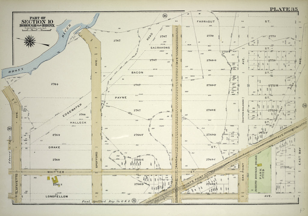 Detail of Borough of the Bronx. Bounded by Farragut Street, East Bay Avenue, Longfellow Avenue, and Lafayette Avenue, New York by Anonymous