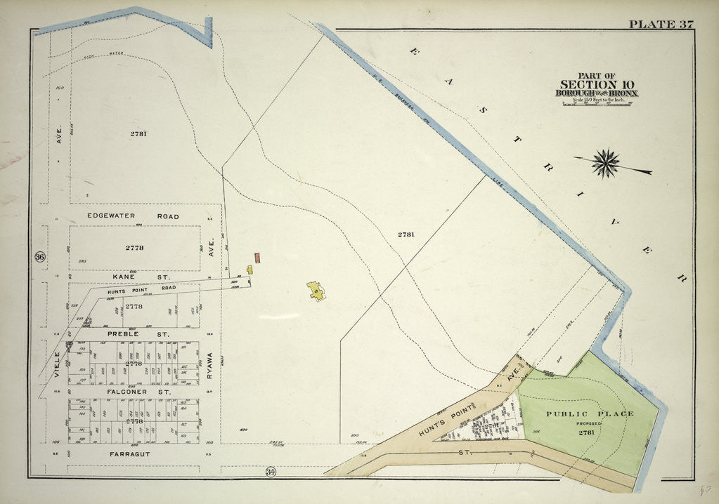 Detail of Borough of the Bronx. Bounded by Viele Avenue and East River, New York by Anonymous