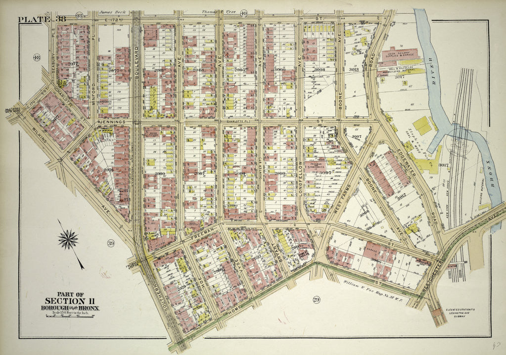 Detail of Borough of the Bronx. Bounded by E. 172nd Street, Edgewater Road, Westchester Street, Home Street, Southern Boulevard, Wilkins Avenue, E. 170th Street and Seabury Place, New York by Anonymous