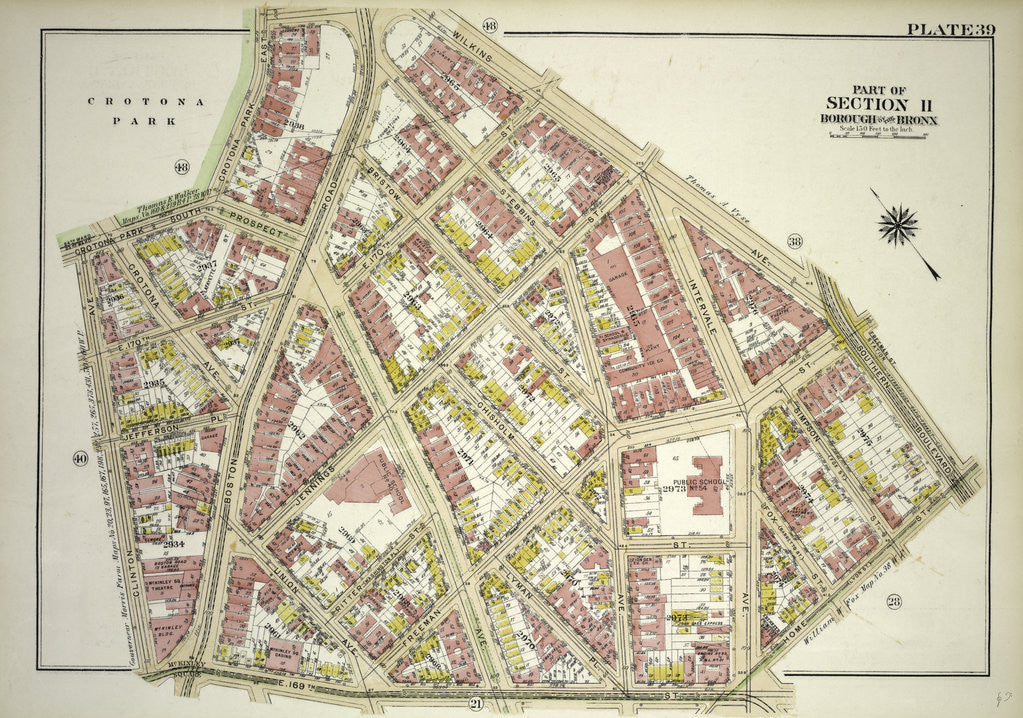 Detail of Borough of the Bronx. Bounded by Clinton Avenue, Crotona Park South, Crotona Park East, Wilkins Avenue, Southern Boulevard, Home Street and E. 169th Street, New York by Anonymous