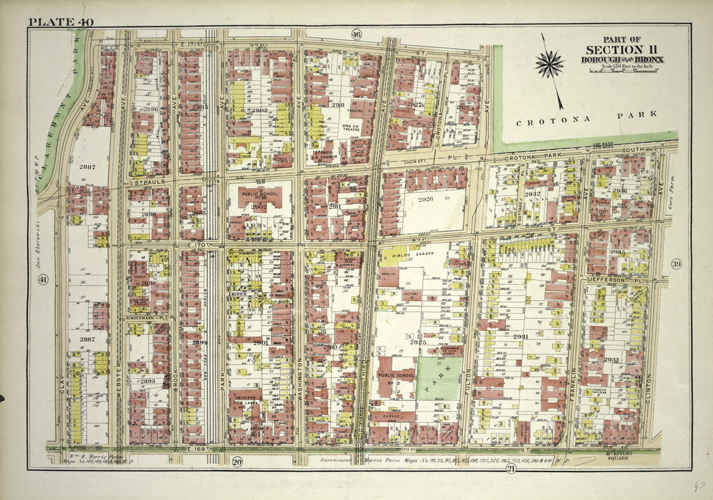 Detail of Borough of the Bronx. Bounded by E. 171st Street, Fulton Avenue, Crotona Park South, Clinton Avenue, E. 169th Street and Clay Avenue, New York by Anonymous