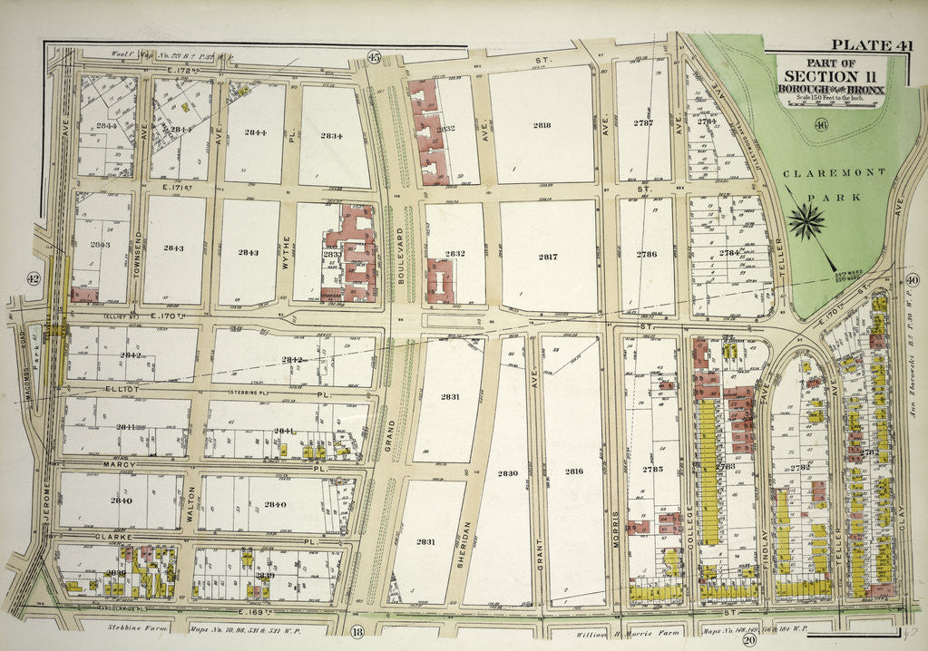 Detail of Borough of the Bronx. Bounded by E. 172nd Street, Teller Avenue, E. 170th Street, Clay Avenue, E. 169th Street and Jerome Avenue, New York by Anonymous