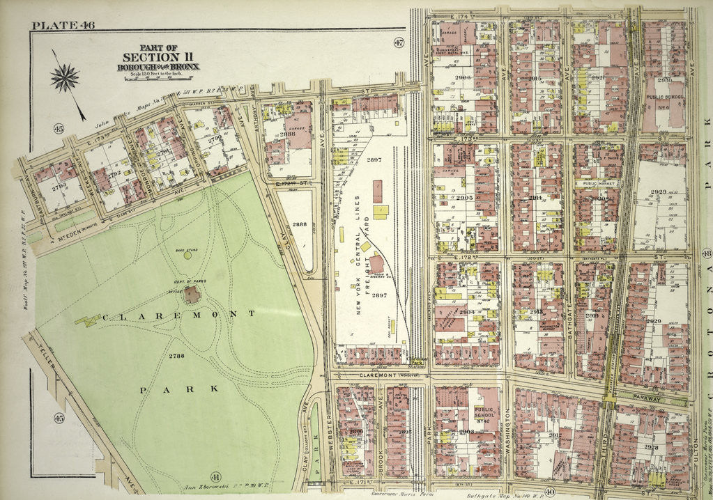 Detail of Borough of the Bronx. Bounded by E. 173rd Street, Park Avenue, E. 174th Street, Fulton Avenue, E. 174th Street, Clay Avenue, Mt. Eden Avenue and Eastburn Avenue, New York by Anonymous