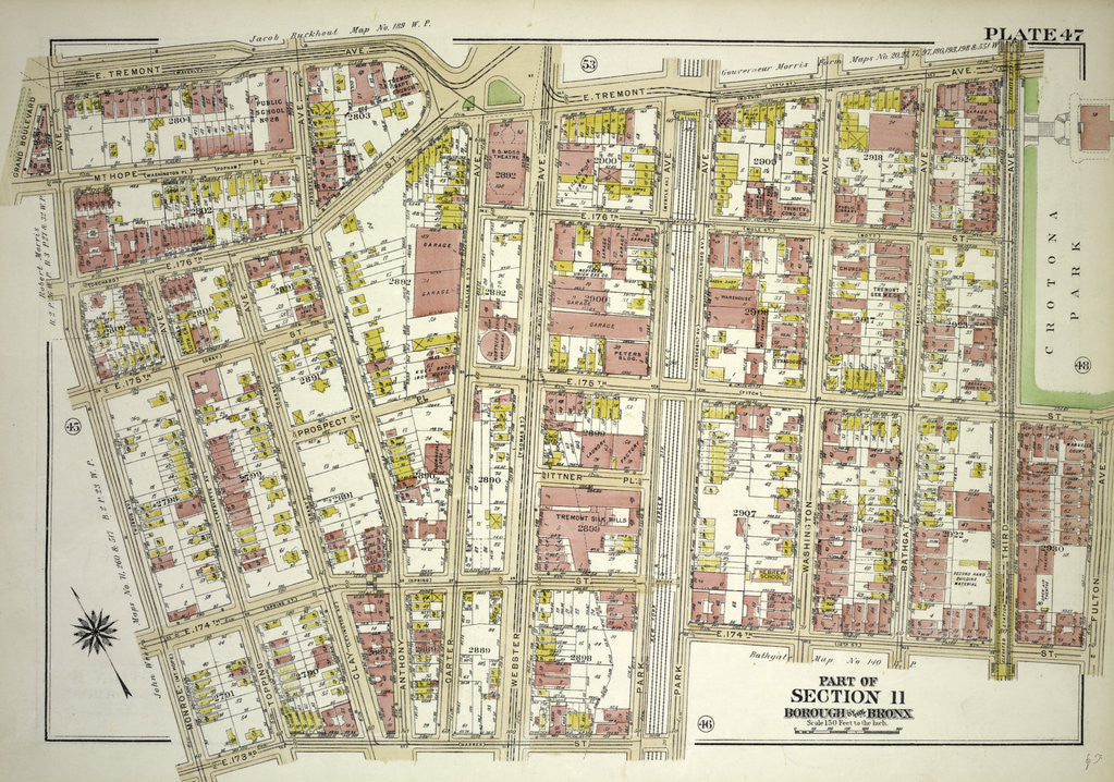 Detail of Borough of the Bronx. Bounded by East Tremont Avenue, Third Avenue, E. 175th Street, Fulton Avenue, E. 174th Street, Park Avenue, E. 173rd Street and Monroe Avenue, New York by Anonymous