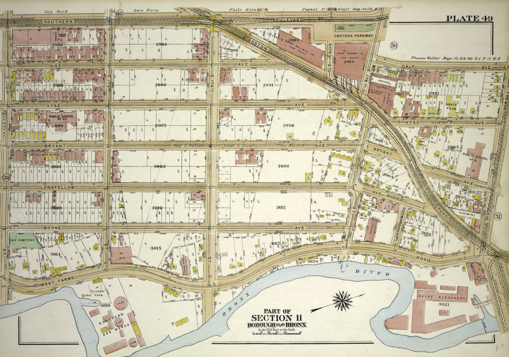 Detail of Borough of the Bronx. Bounded by Southern Boulevard, E. 176th Street, Daly Avenue, E. Tremont Avenue, West Farms Road and E. 172nd Street, New York by Anonymous