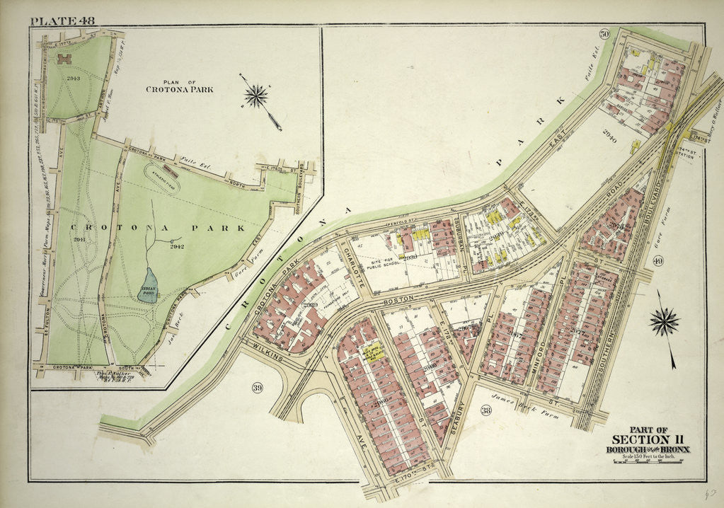 Detail of Borough of the Bronx. Bounded by Crotona Park East, Southern Boulevard, E. 172nd Street, Seabury Place, E. 170th Street and Wilkins Avenue, New York by Anonymous
