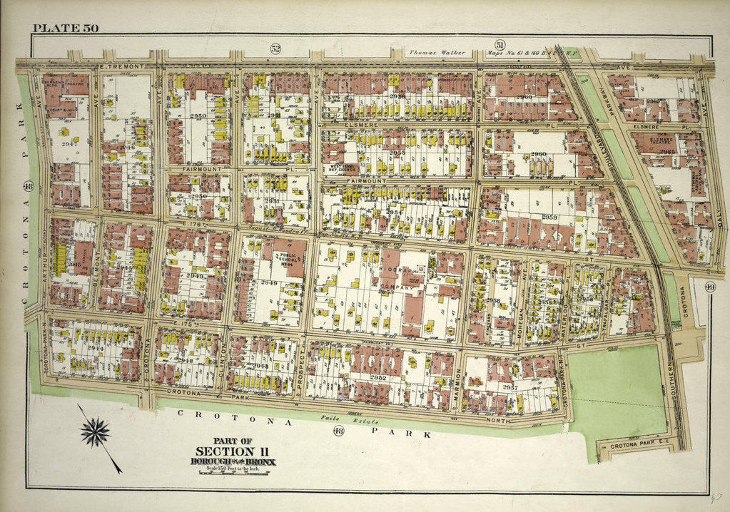 Detail of Borough of the Bronx. Bounded by E. Tremont Avenue, Daly Avenue, E. 176th Street, Crotana Parkway, E. 175th Street, Crotana Park North and Arthur Avenue, New York by Anonymous