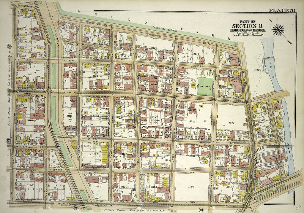 Detail of Borough of the Bronx. Bounded by E. 182nd Street, Bronx Park South, Boston Road, E. 180th Street, Bronx Street, E. Tremont Avenue and Mapes Avenue, New York by Anonymous