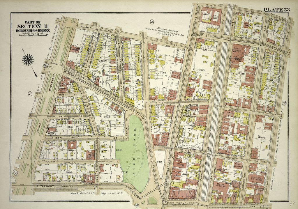Detail of Borough of the Bronx. Bounded by E. 180th Street, Webster Avenue, E. 181st Street, Bathgate Avenue, E. Tremont Avenue and Grand Boulevard, New York by Anonymous