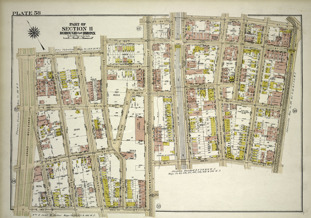 Detail of Borough of the Bronx. Bounded by E. 183rd Street, Webster Avenue, E. 184th Street, Third Avenue, E. 181st Street, Webster Avenue, E. 180th Street and Grand Boulevard, New York by Anonymous