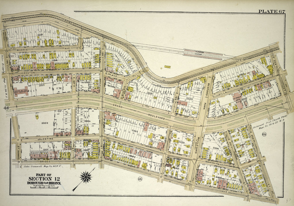 Detail of Borough of the Bronx. Bounded by Jerome Avenue, E. 204th Street, Grand Boulevard, E. 202nd Street, Briggs Avenue and E. 196th Street, New York by Anonymous