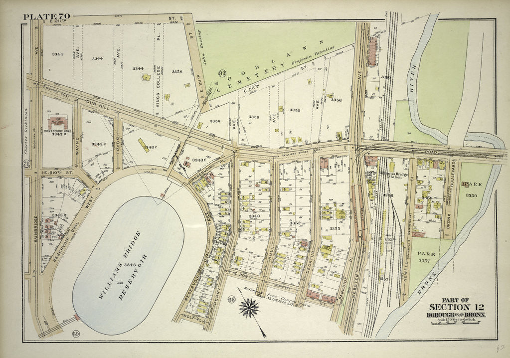Detail of Borough of the Bronx. Bounded by E. 211th Street, Webster Avenue, Parkside Place, E. 209th Street, Perry Avenue, Holt Place, Reservoir Oval East, Reservoir Oval West and Bainbridge Avenue, New York by Anonymous
