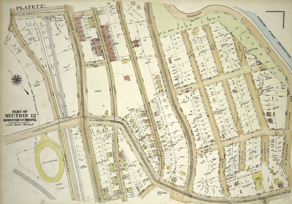 Detail of Borough of the Bronx. Bounded by Broadway, W. 230th Street, Reservoir Avenue, W. Kingsbridge Road and Exterior Street, New York by Anonymous