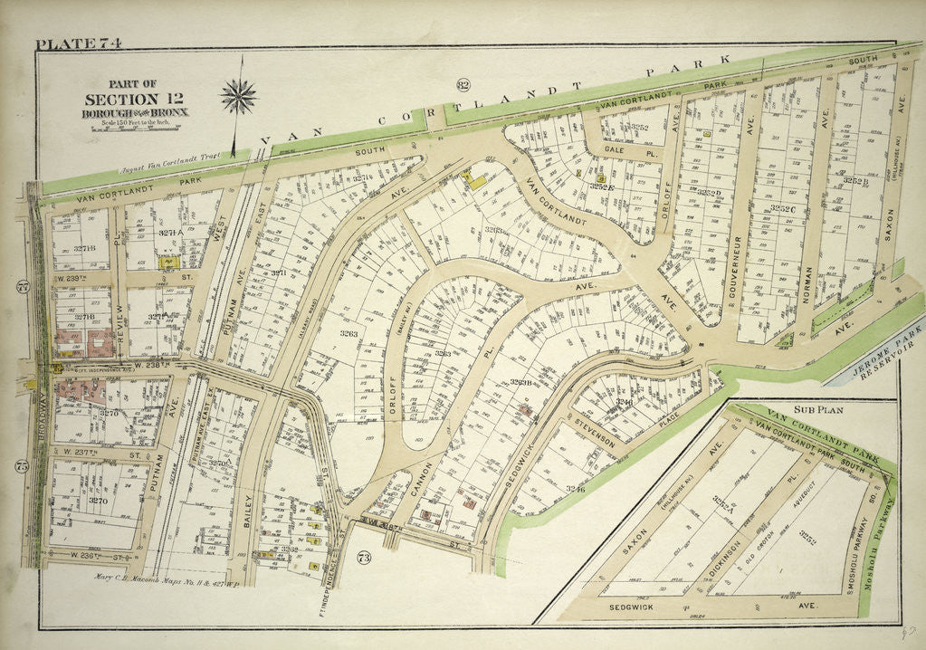 Detail of Borough of the Bronx. Bounded by Van Cortlandt Park South, Mosholu Parkway, Sedgwick Avenue, W. 238th Street, Ft. Indepndence Street, W. 236th Street and Broadway, New York by Anonymous
