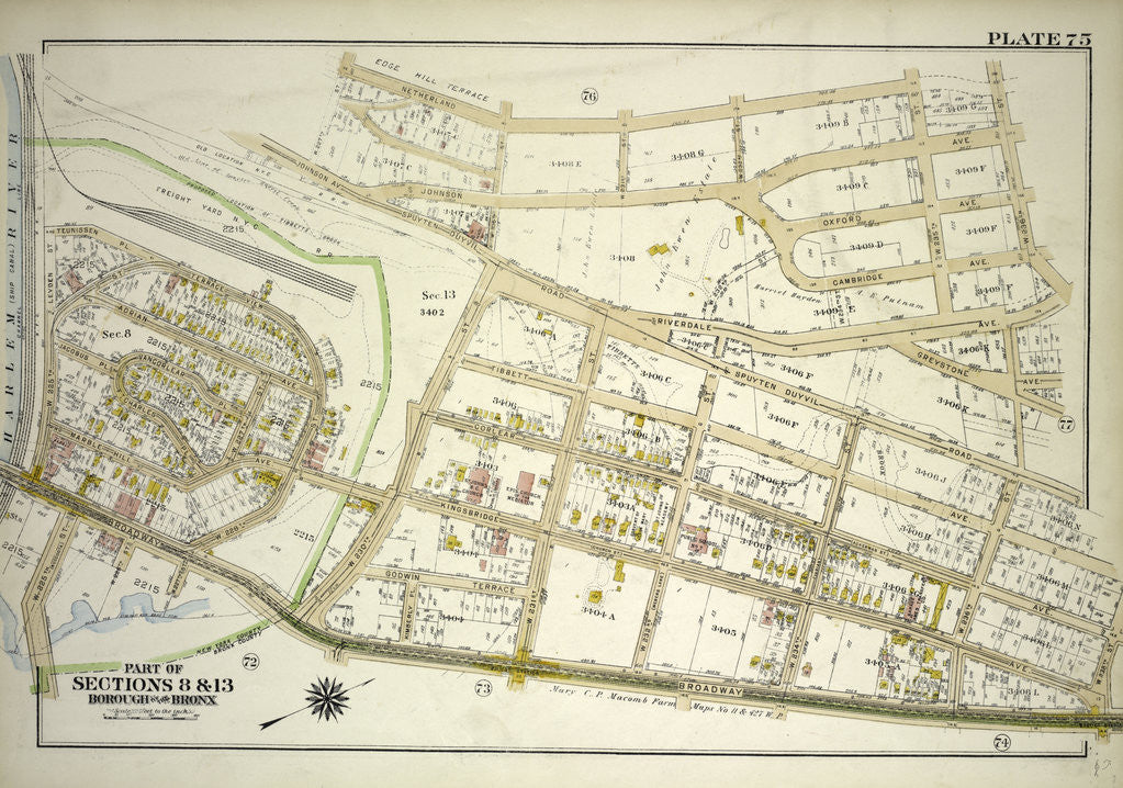 Detail of Borough of the Bronx. Bounded by Netherland Avenue, W. 235th Street, Spuyten Duyvil Road, W. 236th Street and Broadway, New York by Anonymous