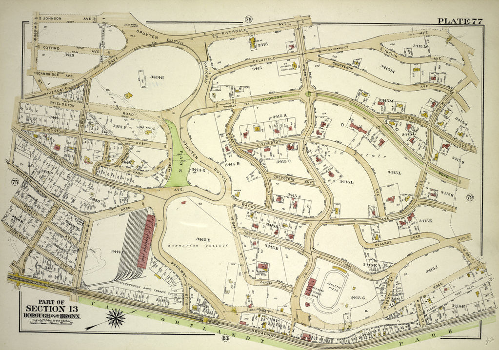 Detail of Borough of the Bronx. Bounded by Johnson Avenue, Spuyten Duyvil Road, W. 246th Street, Delafield Avenue, W. 250th Street, Broadway, W. 238th Street, Spuyten Duyvil Road and 236th Street, New York by Anonymous