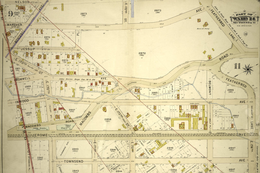 Detail of Part of Ward 24, Sections 9&11. Bounded by Nelson Avenue, Featherbed Lane, E. 174th Street, Walton Avenue, Elliot Place, Jemorem Avenue, E. 170th Street and Boscobel Avenue, New York by Anonymous