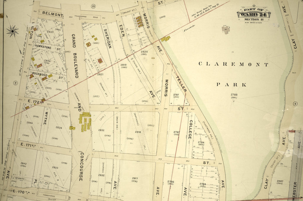 Detail of Part of Ward 24, Section 11. Bounded by Belmont Street, Clay Avenue, E. 170th Street and Walton Avenue, New York by Anonymous