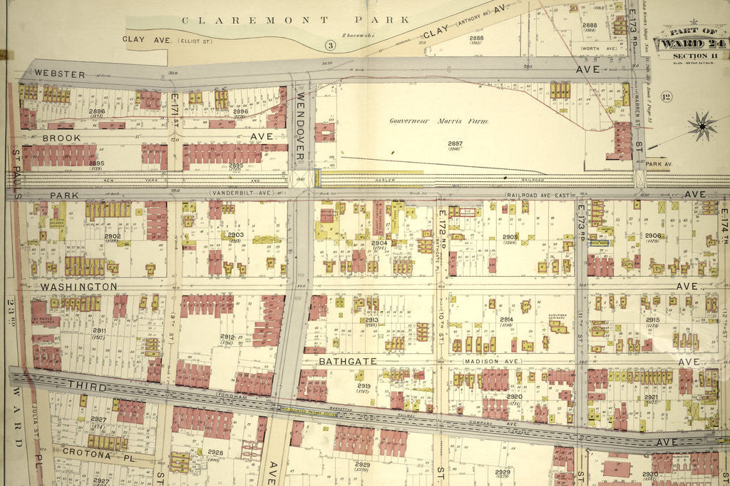 Detail of Part of Ward 24, Section 11. Bounded by Webster Avenue, 173rd Street, Park Avenue, E. 174th Street, Fulton Avenue and St. Paul Place, New York by Anonymous