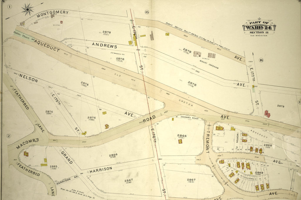 Detail of Part of Ward 24, Section 11. Bounded by Montgomery Avenue, E. 177th Street, Aqueduct Avenue, Grand Avenue, Harrison Avenue and Featherbed Lane, New York by Anonymous