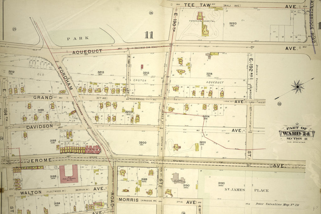 Detail of Part of Ward 24, Section 11. Bounded by Aqueduct Avenue, E. 190th Street, Tee Taw Avenue, Kingsbridge Road, Aqueduct Avenue, E. 192nd Street, Jerome Avenue, E. 191st Street, Morris Avenue and E. 184th Street, New York by Anonymous