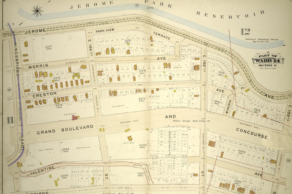 Detail of Part of Ward 24, Section 11. Bounded by Jerome Park Reservoir Jerome Avenue, E. 199th Street, Briggs Avenue and Kingsbridge Road, New York by Anonymous
