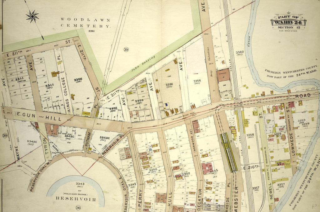 Detail of Part of Ward 24, Section 12. Bounded by E. 211th Street Woodlawn Cemetery, Webster Avenue, E. 209th Street, Reservoir Oval West, and Wayne Avenue, New York by Anonymous