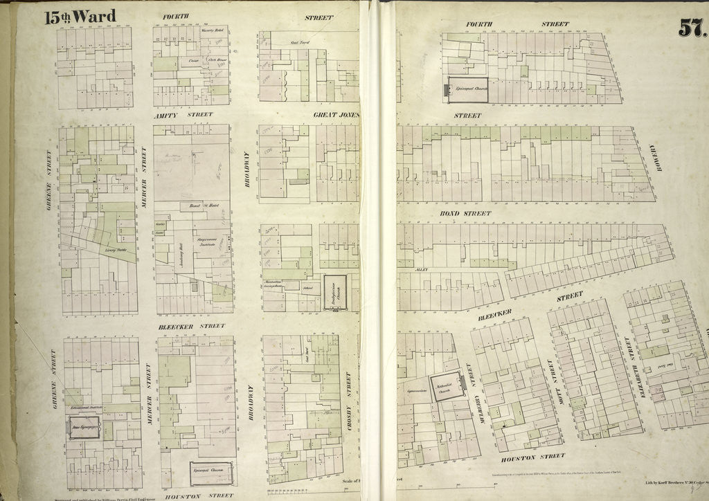 Detail of Map bounded by East 4th Street, Bowery, Houston Street, Green Street, New York by Anonymous