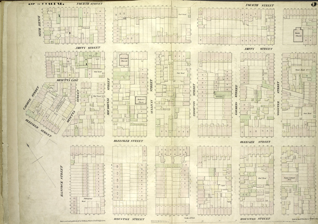 Detail of Map bounded by West 4th Street, East 4th Street, Green Street, Houston Street, Hancock Street, Bleecker Street, Carmine Street, Sixth Avenue, New York by Anonymous