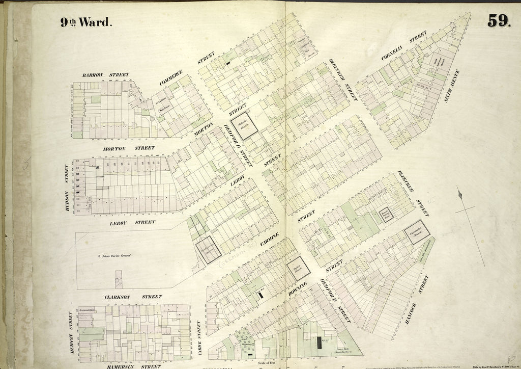 Detail of Map bounded by Barrow Street, Commerce Street, Bleecker Street, Cornelia Street, Sixth Avenue, Hancock Street, Hamersly Street, Hudson Street, New York by Anonymous