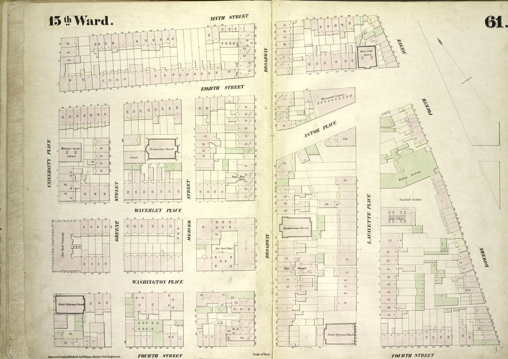 Detail of Map bounded by East 9th Street, Fourth Avenue, Bowery, East 4th Street, University Place, New York by Anonymous