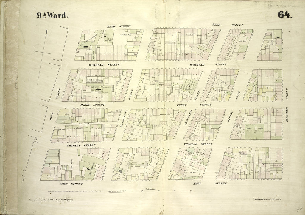 Detail of Map bounded by Bank Street, Bleecker Street, Amos Street, West Street, New York by Anonymous