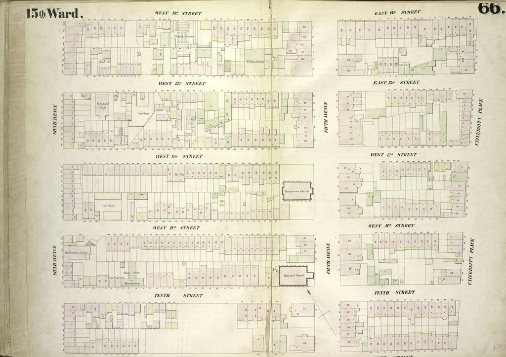 Detail of Map bounded by West 14th Street, East 14th Street, University Place, East 9th Street, West 9th Street, Sixth Avenue, New York by Anonymous
