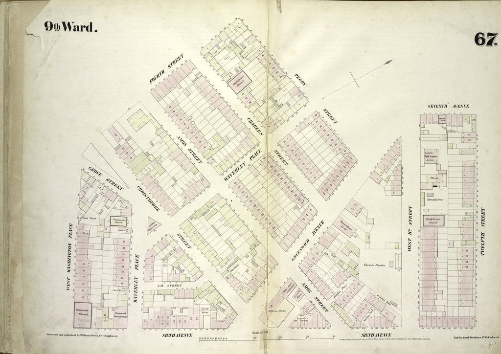 Detail of Map bounded by West 4th Street, Perry Street, Seventh Avenue, West 12th Street, Sixth Avenue, West Washington Place, New York by Anonymous