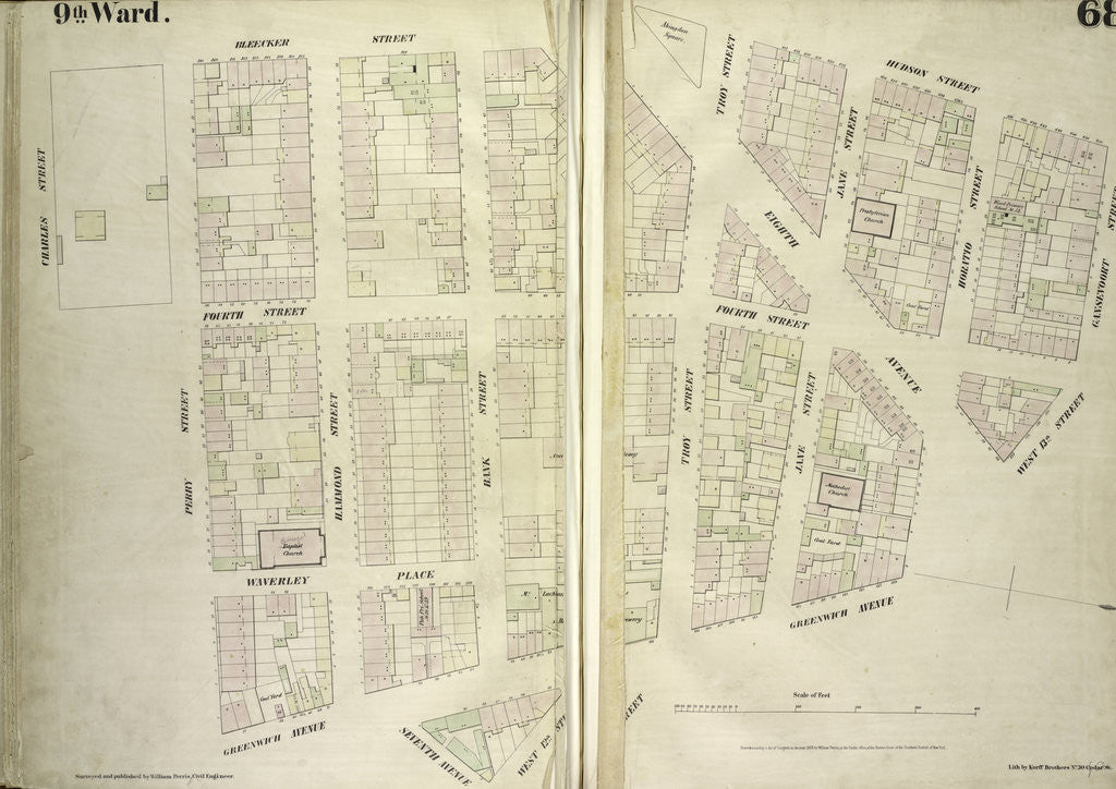 Detail of Map bounded by Bleecker Street, Hudson Street, Gansevoort Street, West 13th Street, Greenwich Avenue, West 12th Street, Seventh Avenue, Perry Street, Charles Street, New York by Anonymous