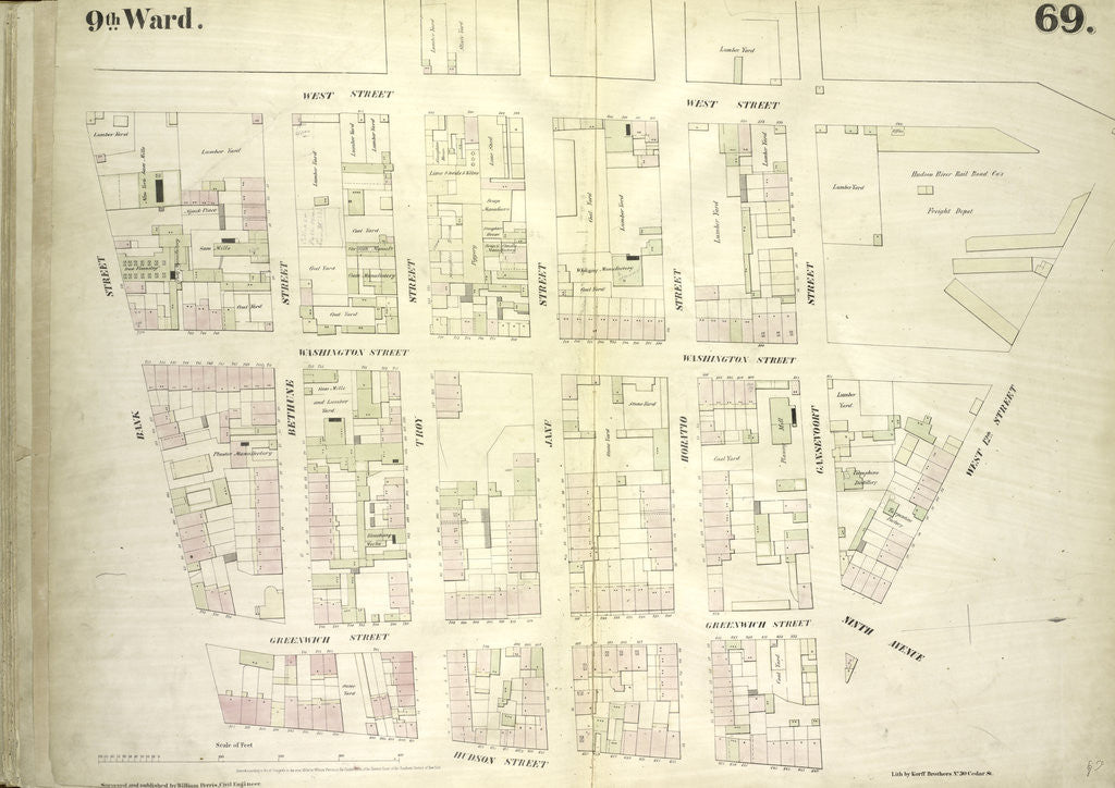 Detail of Map bounded by West Street, West 12th Street, Hudson Street, Bank Street, New York by Anonymous