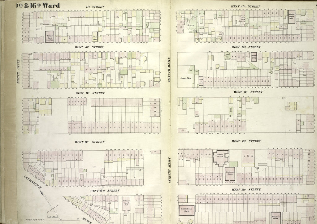 Detail of Map bounded by West 17th Street, Sixth Avenue, West 13th Street, Greenwich Avenue, Eighth Avenue, New York by Anonymous