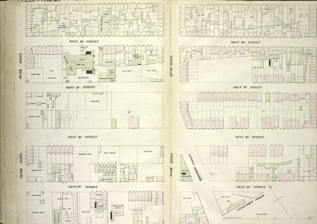 Detail of Map bounded by West 17th Street, Eighth Avenue, Gansevoort Street, West 13th Street, Tenth Avenue, New York by Anonymous