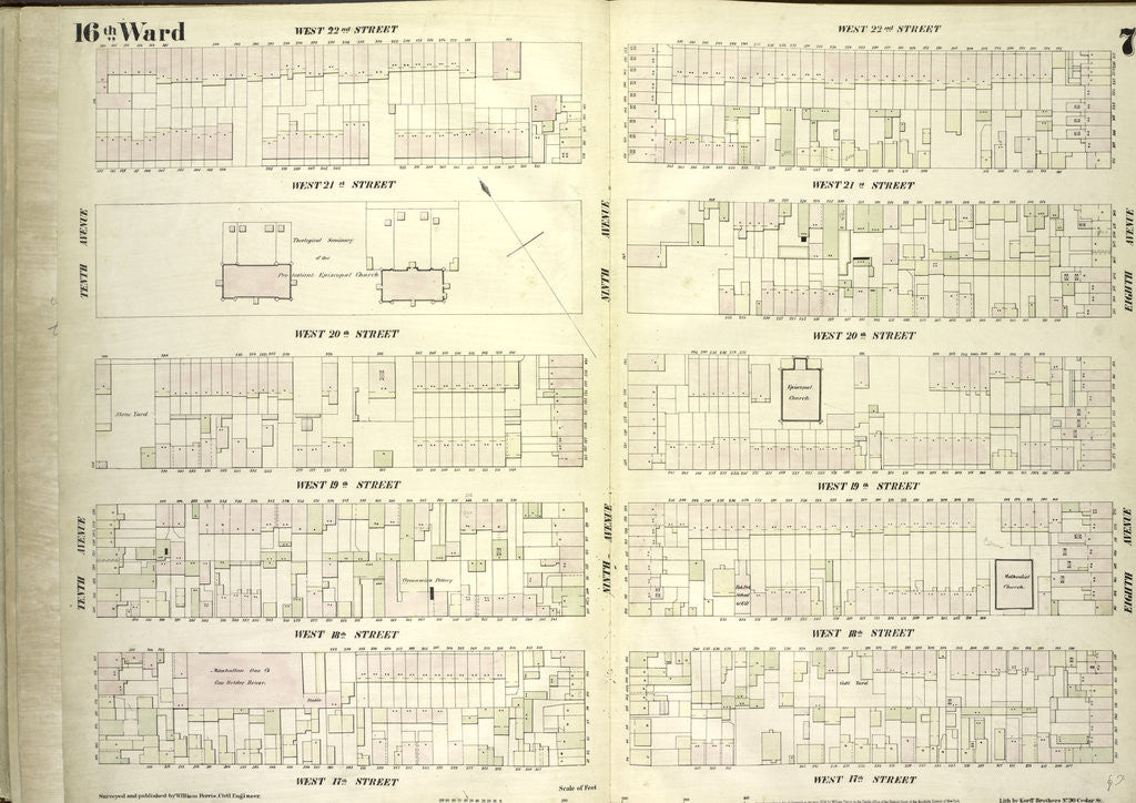 Detail of Map bounded by West 22nd Street, Eighth Avenue, West 17th Street, Tenth Avenue, New York by Anonymous