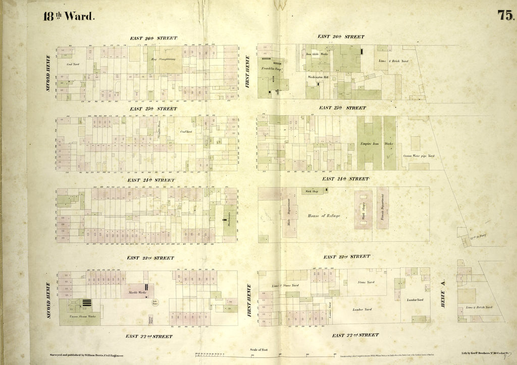 Detail of Map bounded by East 26th Street, Avenue A, East 22nd Street, Second Avenue, New York by Anonymous