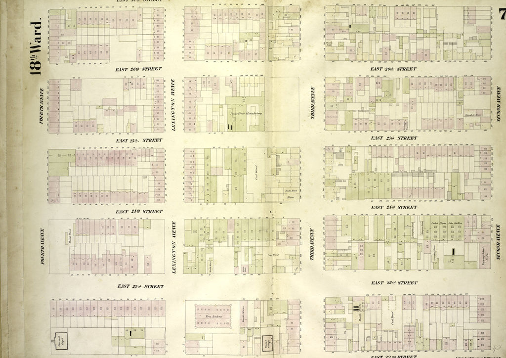 Detail of Map bounded by East 27th Street, Second Avenue, East 22nd Street, Fourth Avenue, New York by Anonymous