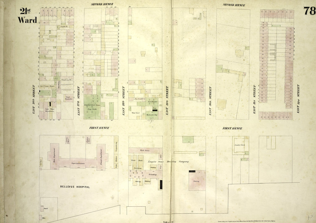 Detail of Map bounded by Second Avenue, East 32nd Street, First Avenue, East 26th Street, New York by Anonymous