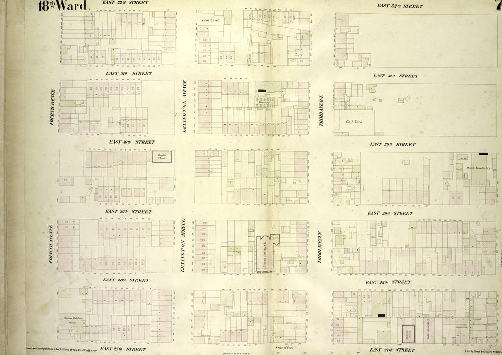 Detail of Map bounded by East 32nd Street, Second Avenue, East 27th Street, Fourth Avenue, New York by Anonymous