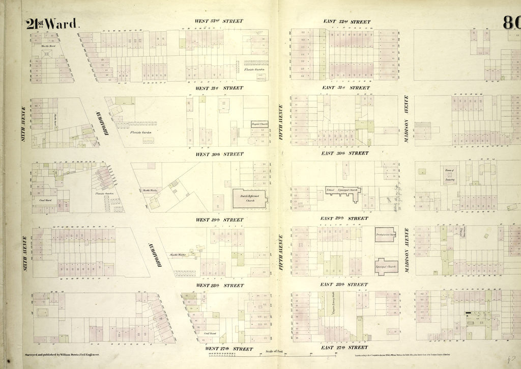 Detail of Map bounded by West 32nd Street, East 32nd Street, Fourth Avenue, East 26th Street, West 26th Street, Broadway, Sixth Avenue, New York by Anonymous