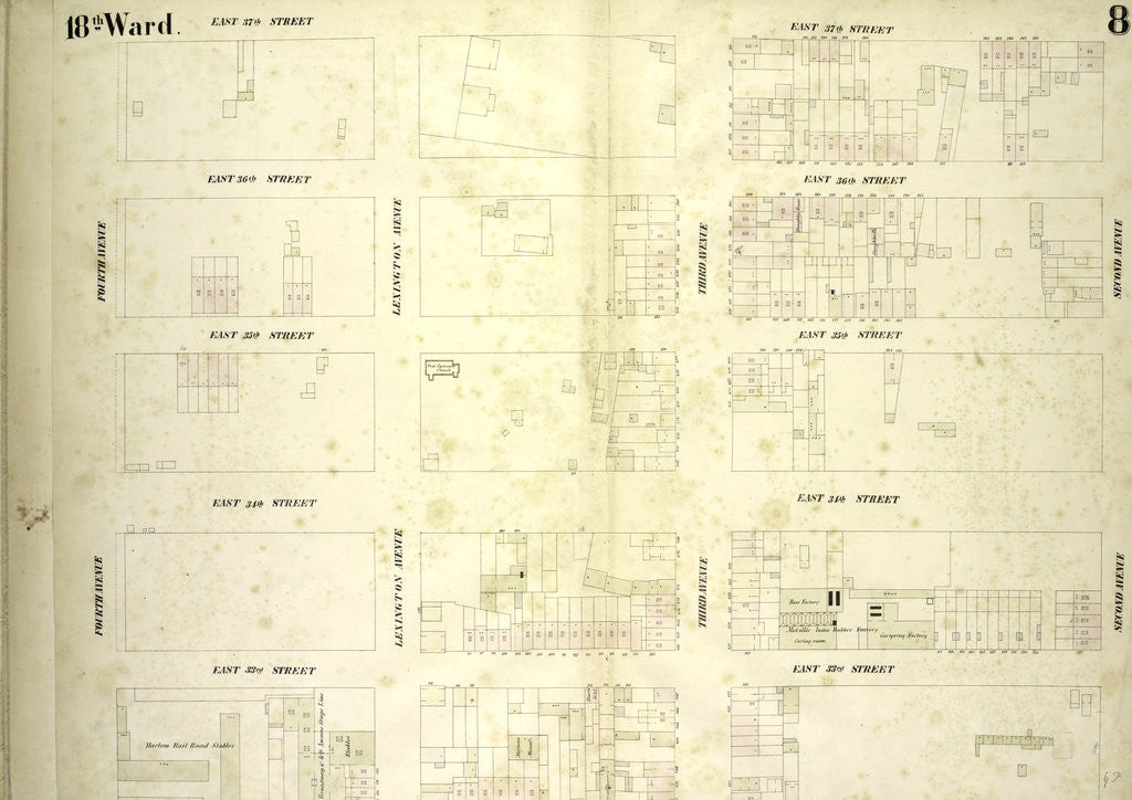 Detail of Map bounded by East 37th Street, Second Avenue, East 32nd Street, Fourth Avenue, New York by Anonymous